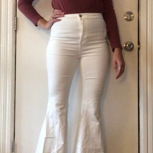 Free People White Super Flare Jeans